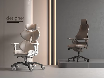 Designer Office Chairs In Modern Studio With White And Brown Ergonomic Seats 3d model
