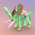 Colorful Green Elephant Toy With Red Ears Floral Patterns White Tusks Striped Tail