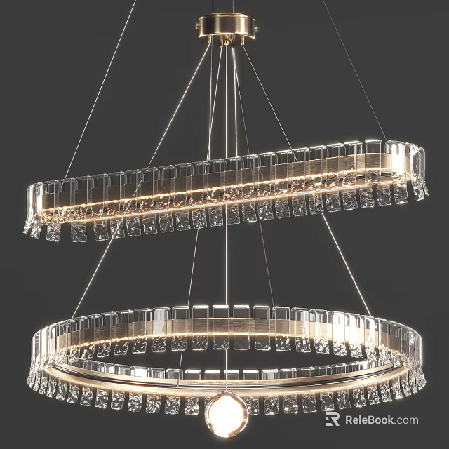 Elegant Crystal Double Ring Chandelier Modern Design With Illuminated Glass Elements 3d model
