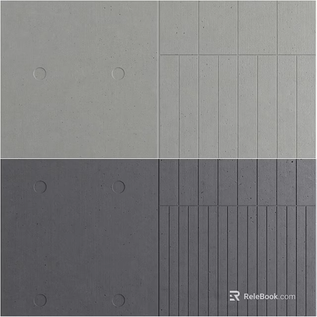 Textured Gray Concrete Wall With Striped Sections And Circular Holes 3d model 
