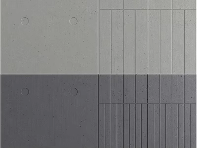 Textured Gray Concrete Wall With Striped Sections And Circular Holes 3d model