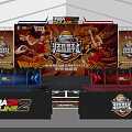 Basketball Game Stage Setup With Blue Red Seats Large Screen And NBA Logo