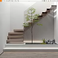 Modern Staircase Design With Wooden Steps Glass Railing And Indoor Green Plant