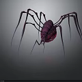 3D Rendered Spider With Purple Red Glowing Body And Long Legs On Dark Background