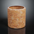 Cylindrical Brick Vessel With Brown Beige Texture Worn Surface And Reflective Base On Black Background 3d model