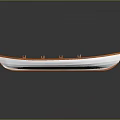 Stylish Small Boat Featuring White Body Orange Edges Seats On Dark Background With Clear Reflection