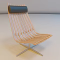 Wooden Strip Leisure Chair With Curved Backrest And Stable Base