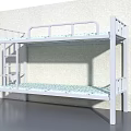 White Metal Bunk Bed With Ladder Guardrails And Patterned Mattress