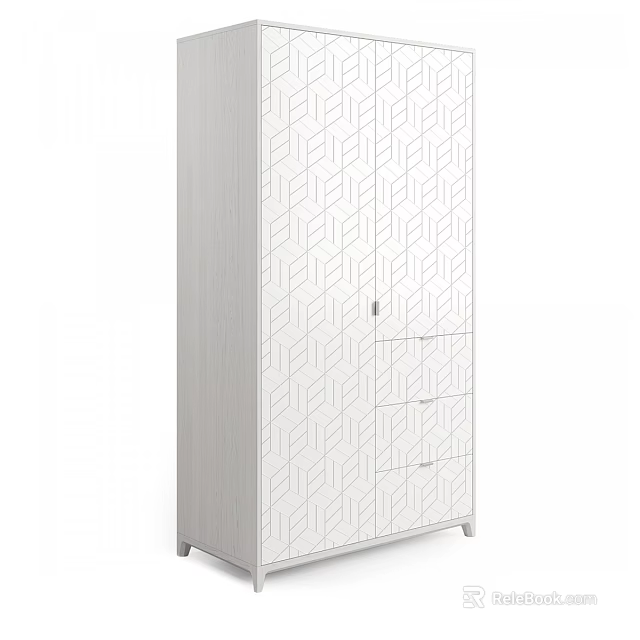 Modern White Wardrobe Interior Design With Geometric Patterns And Storage Drawers 3d model