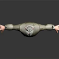 3D Animated Male Character In Green Military Uniform With Medals Arms Outstretched Against Dark Background