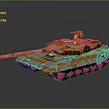 Modern Military Tank With Orange Camouflage Tracked Wheels And Front Cannon