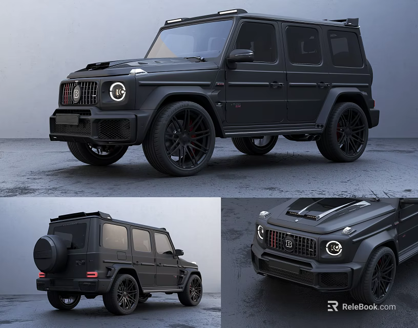 Black Mercedes G Class Sporty Design With Black Wheels And Roof Rack 3d model 
