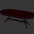 Red Oval Dining Table With Decorative Carved Wooden Legs Design 3d model