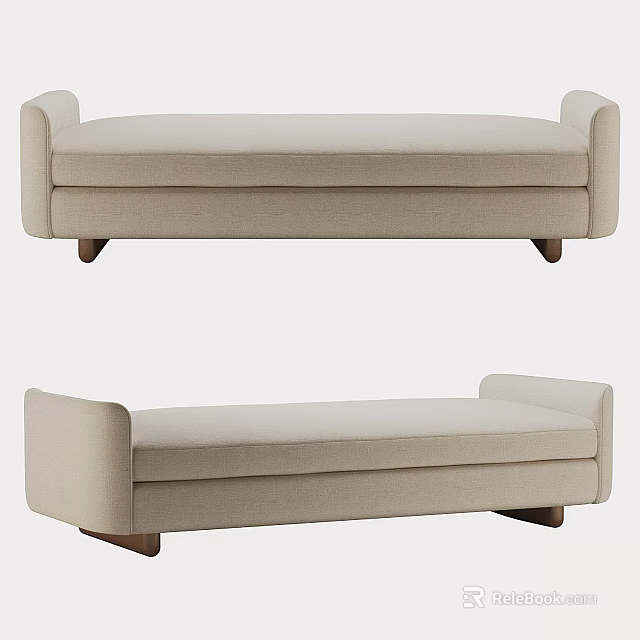 Elegant Modern Upholstered Sofa Bench With Curved Armrests And Wooden Legs 3d model 