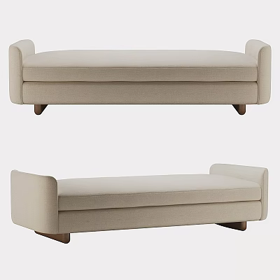 Elegant Modern Upholstered Sofa Bench With Curved Armrests And Wooden Legs 3d model