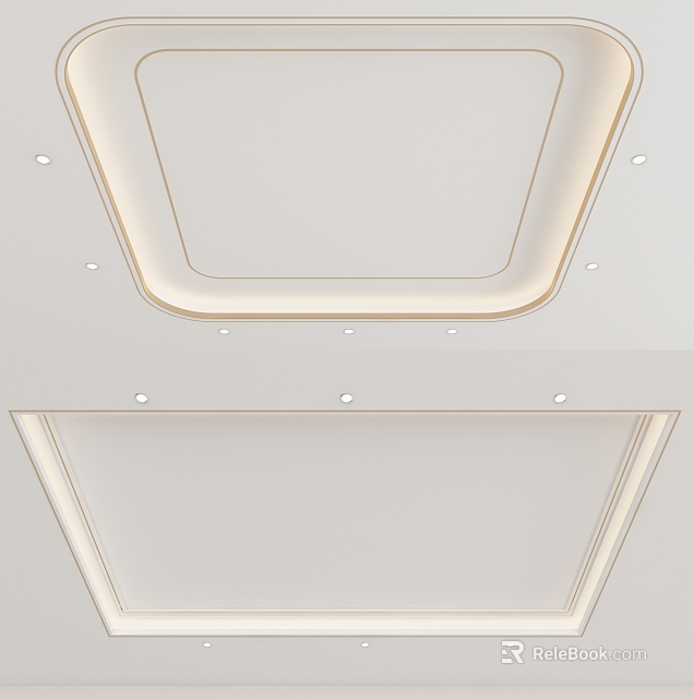 Modern Layered Ceiling Design With White Surface Decorative Lines And Recessed Lights 3d model 