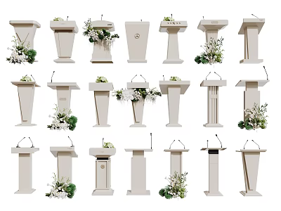 Various Stylish Podium Designs With Floral Decor And Microphone Features 3d model