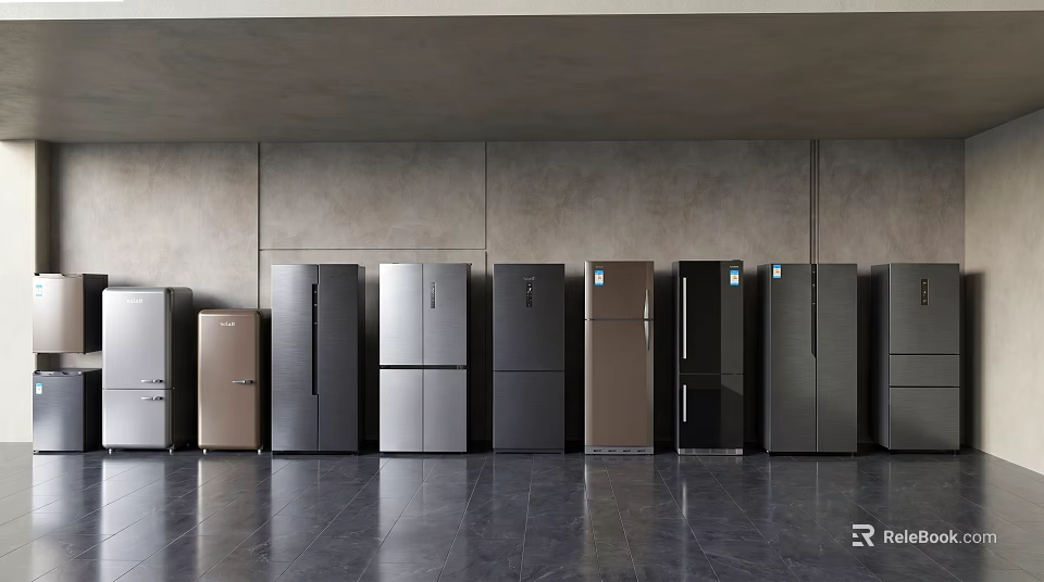 Modern Refrigerators and Freezers Display With Various Styles And Colors In Showroom 3d model 