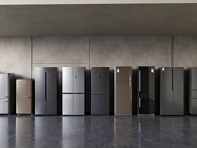 Modern Refrigerators and Freezers Display With Various Styles And Colors In Showroom 3d model