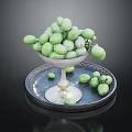 Fresh Green Olives in Glass Goblet on Silver Tray with Scattered Fruits