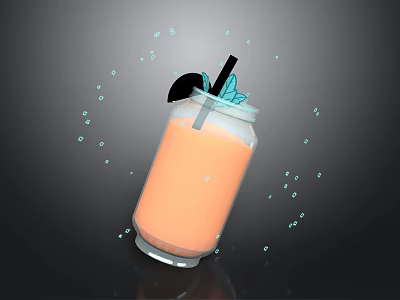 Refreshing Orange Smoothie in Glass Jar with Mint Garnish and Splashing Drops 3d model