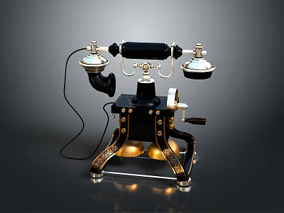 Vintage Telephone With Metal Receivers Wooden Base And Rotary Dial 3d model
