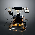 Vintage Telephone With Metal Receivers Wooden Base And Rotary Dial
