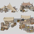 Ancient Market Scene With Stalls Tents Clay Pots Grain And Fruits