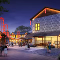 Traditional Commercial Street With Ancient Architecture Red Lanterns And Night Pedestrian Activities