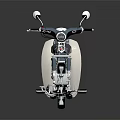 Blue and White Motorcycle with Rearview Mirrors on Black Background and Reflection
