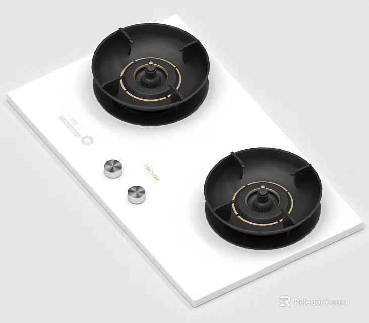 Modern Black Gas Stove Burners On White Countertop With Metal Knobs 3d model 