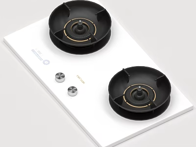 Modern Black Gas Stove Burners On White Countertop With Metal Knobs 3d model