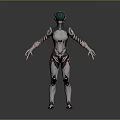 Futuristic Biomechanical Character With Sleek Armor White Body And Red Accents