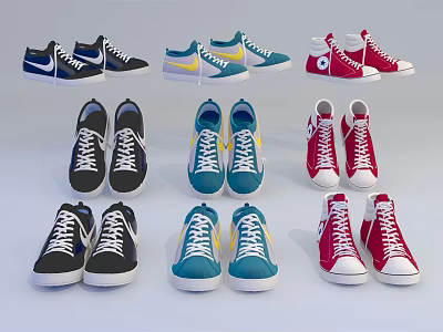 Assorted Colorful Shoes With High Low Top Designs In Black Blue Red Yellow 3d model