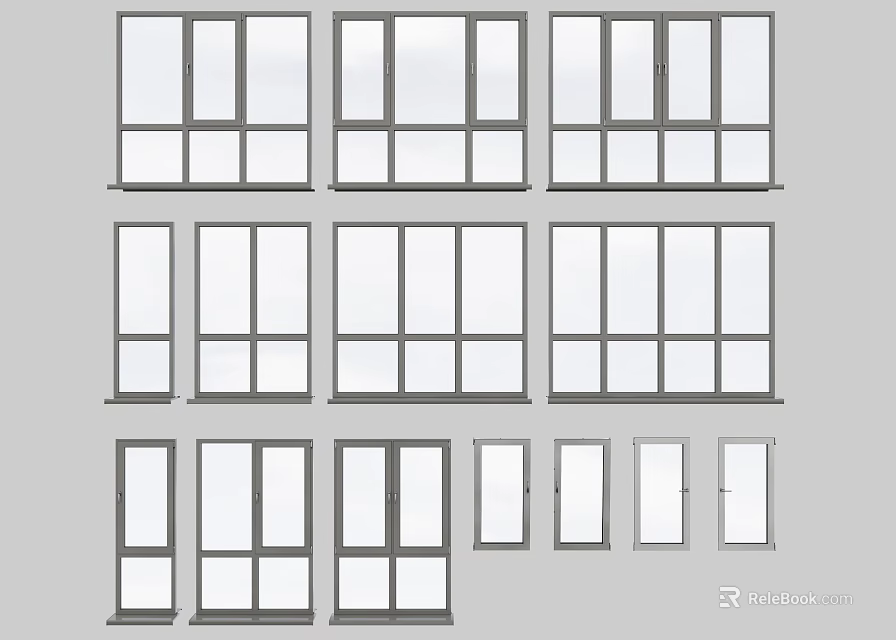 Casement Windows With Various Styles And Multiple Glass Panel Configurations 3d model