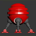 Red Striped Spherical Object With Gray Support Legs And Red Star Shaped Decorations