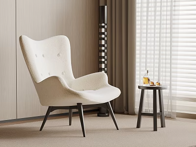 Plush White Accent Chair With Black Legs And Small Round Side Table In Modern Room 3d model