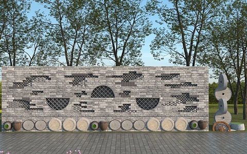 Chinese Style Characteristic Cultural Landscape Wall Rural Landscape Wall Straight Line 3d model