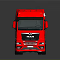 Vibrant Red MAN Truck Cab Exterior Featuring Reflective Floor And Modern Design