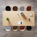 Modern Open Office Interior With Large Windows Wooden Tables Chairs And Green Plants