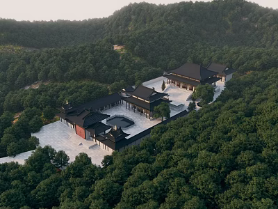 Ancient Chinese Architecture Complex With Traditional Courtyard And Mountain Forest View 3d model