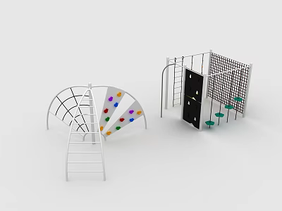 Outdoor Playground Equipment With Spiral Slide Grid Climbing Net And Colorful Circular Panels 3d model