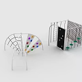 Outdoor Playground Equipment With Spiral Slide Grid Climbing Net And Colorful Circular Panels