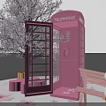 Pink Telephone Booth With White Flower Tree Pink Bench Rabbit Doll Petals And Gift Boxes