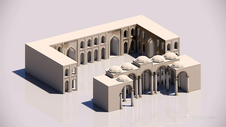 Traditional Style Architectural Model With Courtyard Design Domes Arches And Columns 3d model 