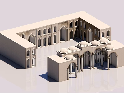 Traditional Style Architectural Model With Courtyard Design Domes Arches And Columns 3d model