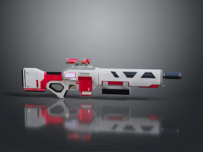 Futuristic Combat Weapon With Red And White Color Scheme Integrated Scope And Sleek Tactical Design 3d model