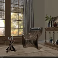 Woven Wooden Lounge Chair in Cozy Living Room with Side Table Green Plants and Window
