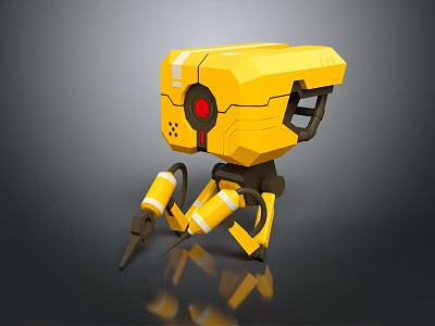 Yellow Mechanical Robot Character With Red Eye And Mechanical Legs Design 3d model