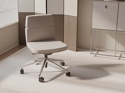 Modern Light Gray Office Chair with Wheels in Bright Office Near Cabinets and Window 3d model